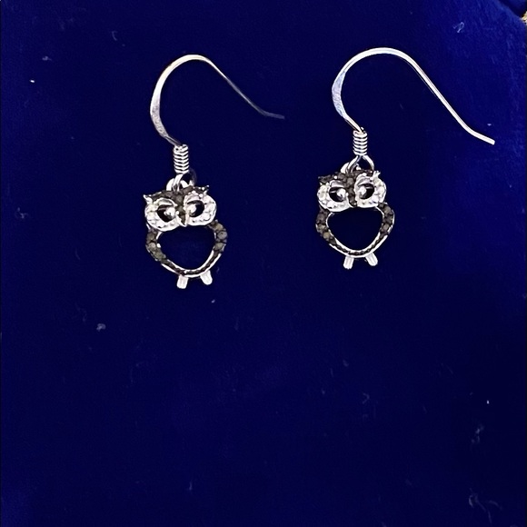 NWOT Black Diamond Owl Earrings In Sterling Silver - Picture 3 of 3